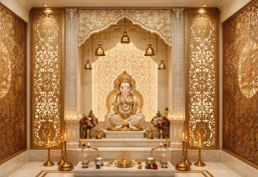 Pooja room and wall panelling design